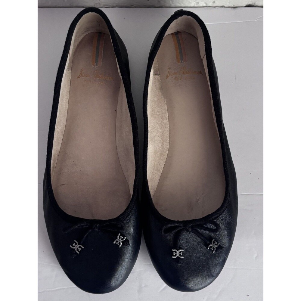 Sam Edelman Black Ballet Flats Bow silver tone Logo charms Women's Slip On Shoes